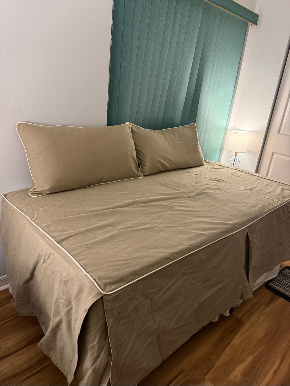 L.L. Bean Khaki Daybed Cover and Pillow Shams with Contrast Piping